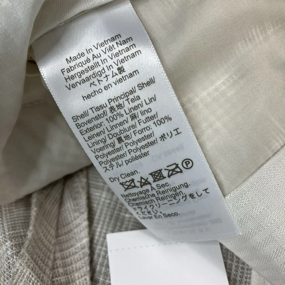J Crew Suit Pants Mens 33x30 Beige Linen Windowpane Plaid Thompson Lightweight